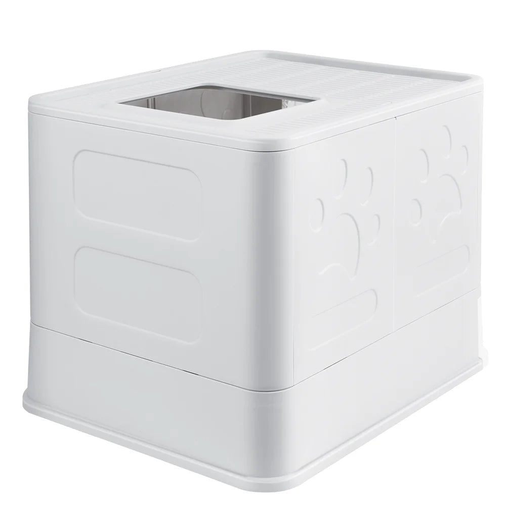 Large Foldable Cat Litter Box with Scoop – Semi-Enclosed, Anti-Tracking Design