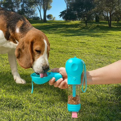 3-in-1 Pet Water & Food Dispenser with Poop Bag Holder and Shovel