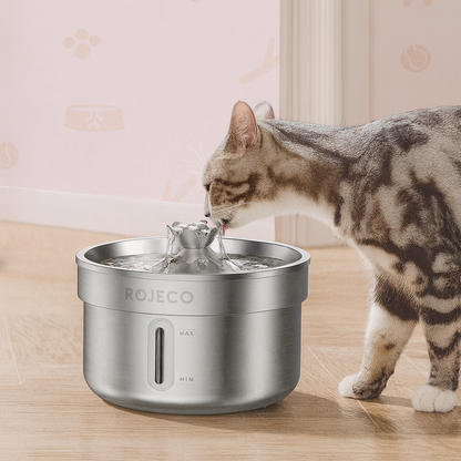 ROJECO 2L Stainless Steel Pet Water Fountain – Ultra Quiet Smart Dispenser
