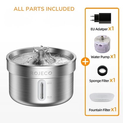 ROJECO 2L Stainless Steel Pet Water Fountain – Ultra Quiet Smart Dispenser