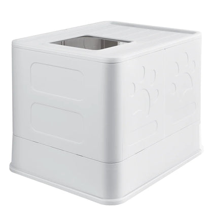 Large Foldable Cat Litter Box with Scoop – Semi-Enclosed, Anti-Tracking Design