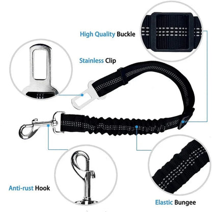 Adjustable Reflective Dog Car Seat Belt Harness – Shock Absorbing, Tangle-Free Safety Lead for Car Travel