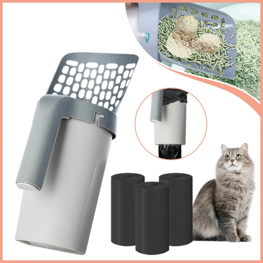 Self-Cleaning Cat Litter Scoop with Refill Bags – 2-in-1 Holder & Waste Picker