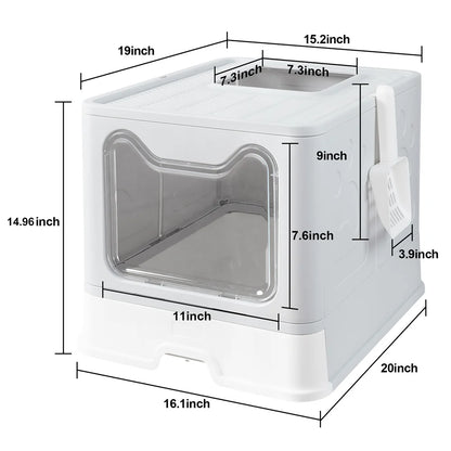 Large Foldable Cat Litter Box with Scoop – Semi-Enclosed, Anti-Tracking Design