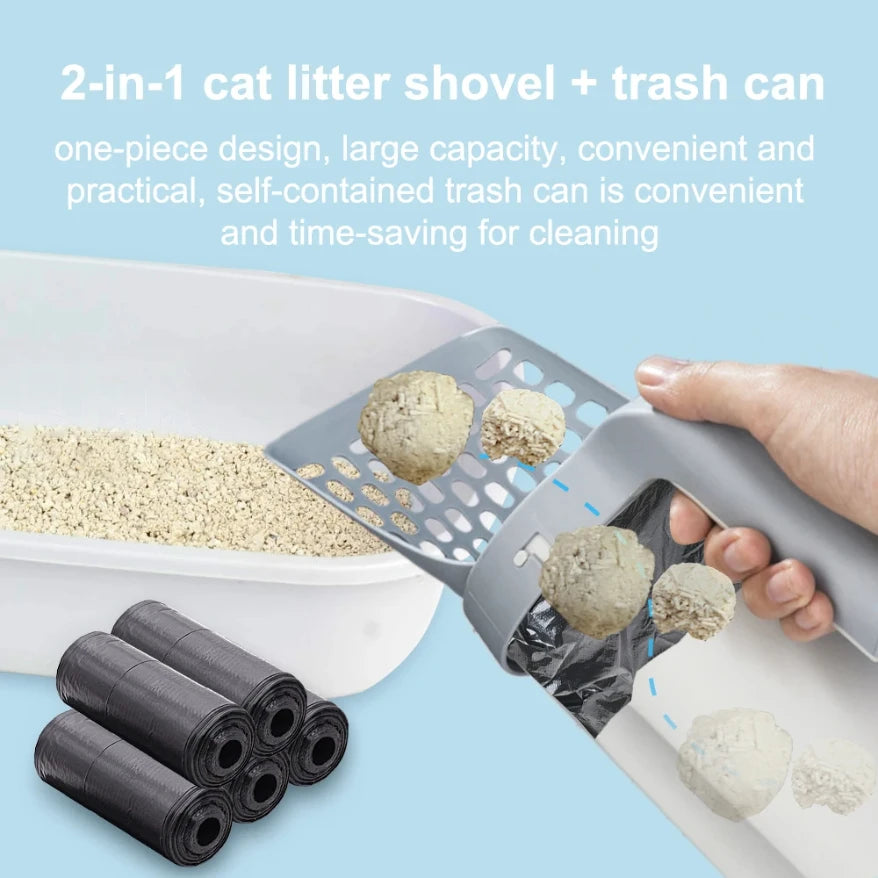 Self-Cleaning Cat Litter Scoop with Refill Bags – 2-in-1 Holder & Waste Picker