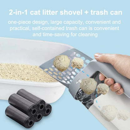 Self-Cleaning Cat Litter Scoop with Refill Bags – 2-in-1 Holder & Waste Picker