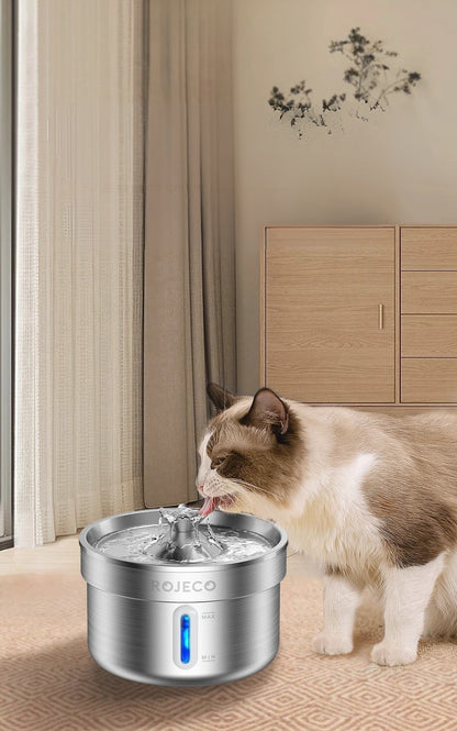 ROJECO 2L Stainless Steel Pet Water Fountain – Ultra Quiet Smart Dispenser