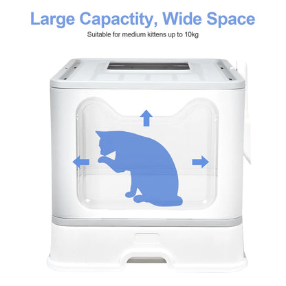 Large Foldable Cat Litter Box with Scoop – Semi-Enclosed, Anti-Tracking Design