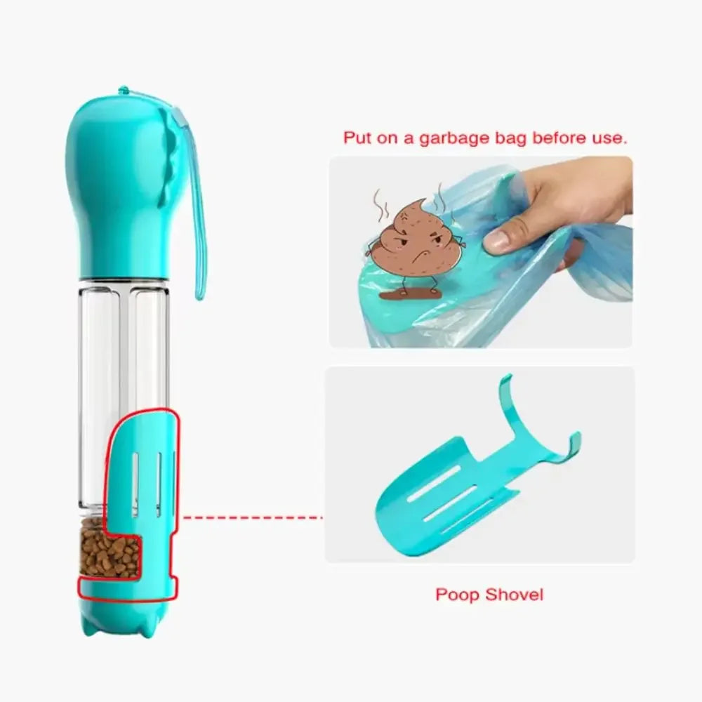 3-in-1 Pet Water & Food Dispenser with Poop Bag Holder and Shovel