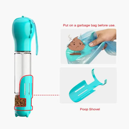 3-in-1 Pet Water & Food Dispenser with Poop Bag Holder and Shovel