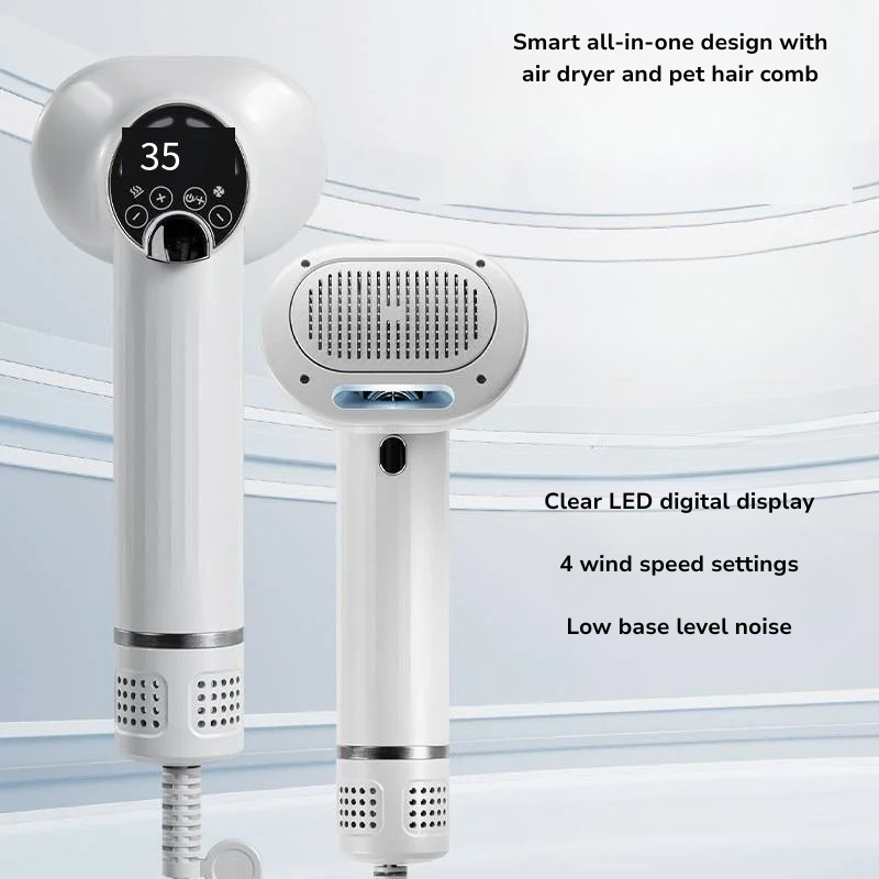 Pet Hair Dryer & Comb – 2-in-1 Grooming Tool for Dogs & Cats