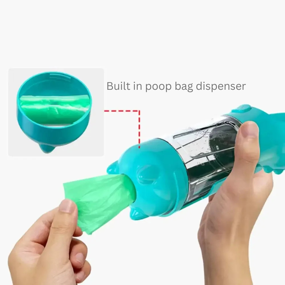 3-in-1 Pet Water & Food Dispenser with Poop Bag Holder and Shovel