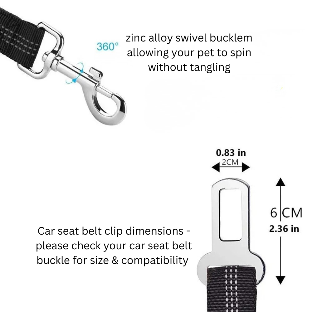 Adjustable Reflective Dog Car Seat Belt Harness – Shock Absorbing, Tangle-Free Safety Lead for Car Travel