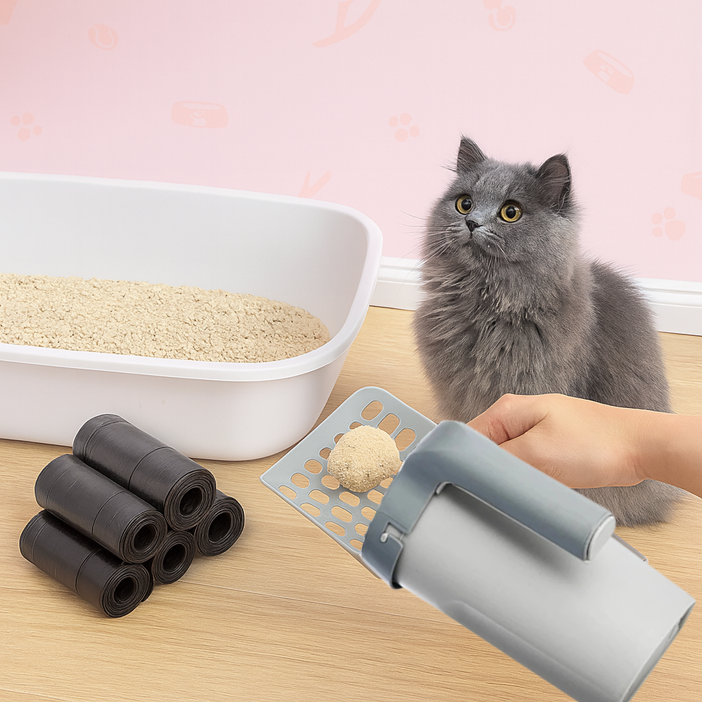 Self-Cleaning Cat Litter Scoop with Refill Bags – 2-in-1 Holder & Waste Picker
