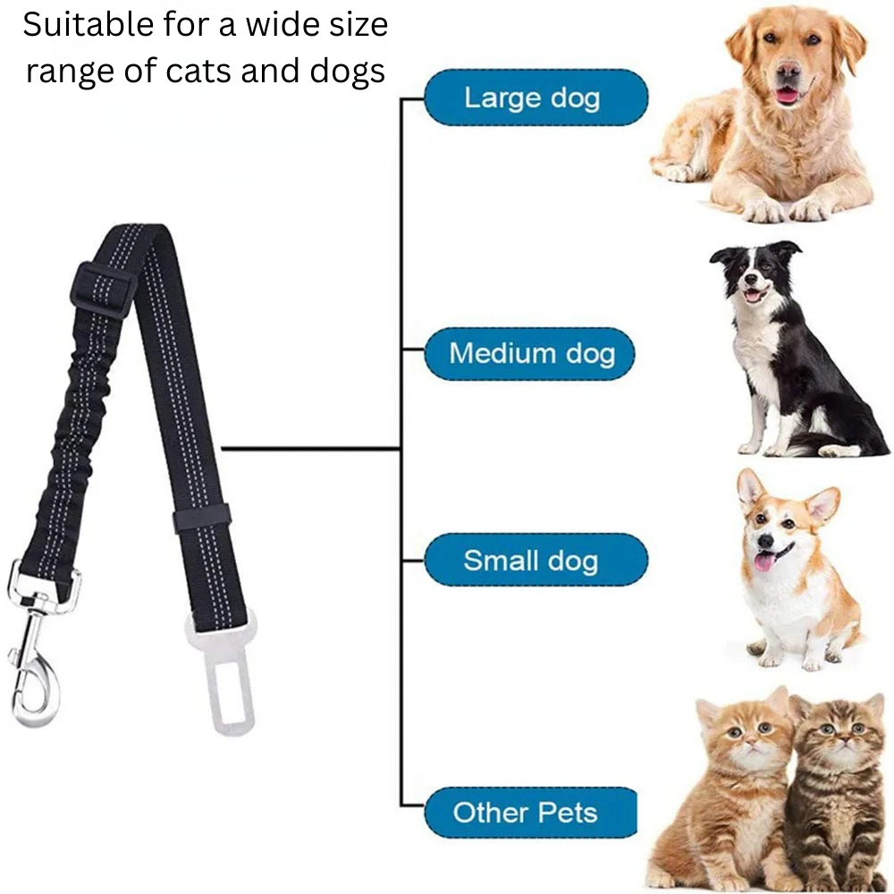 Adjustable Reflective Dog Car Seat Belt Harness – Shock Absorbing, Tangle-Free Safety Lead for Car Travel